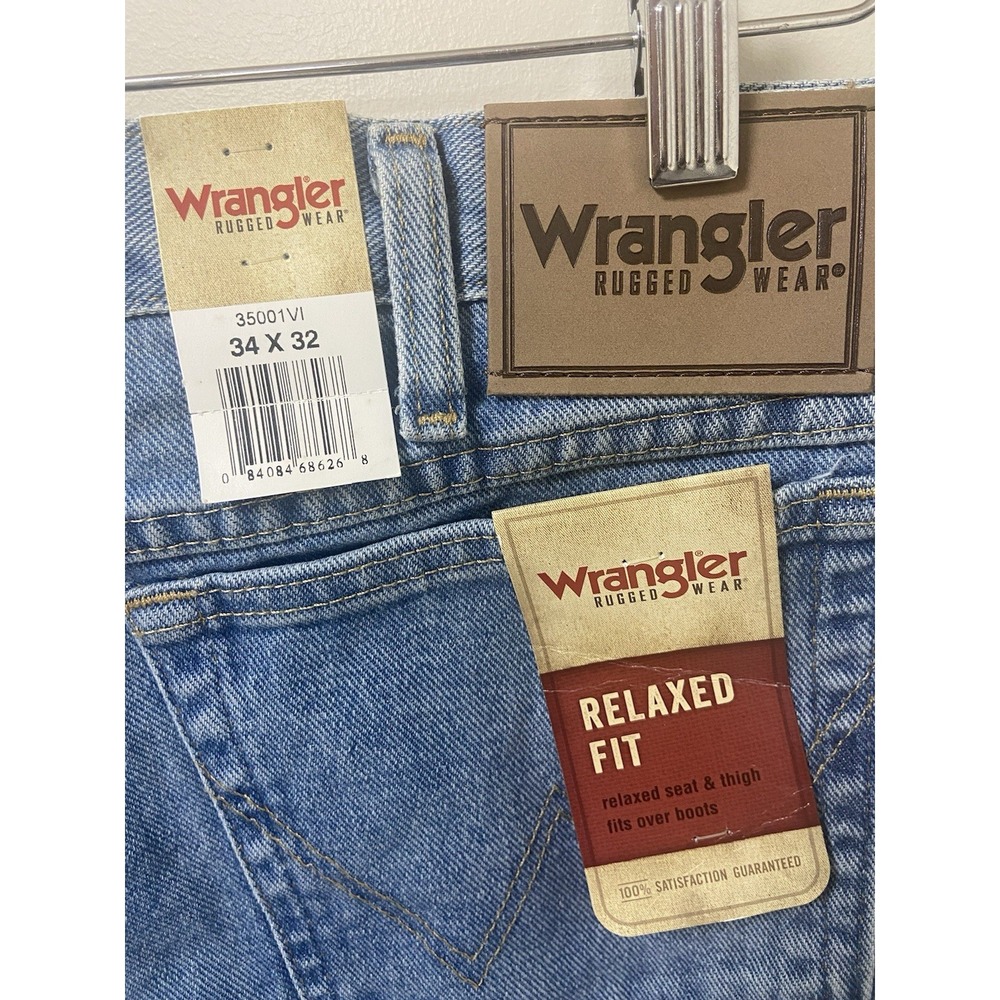 New Wrangler Jeans Mens 34x32 Blue‎ Rugged Wear Relaxed Fit 100% Cotton 35001VI - Picture 3 of 8